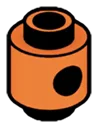 Brick 1 x 1 round, male:male connector with hole in side in Orange, Bright