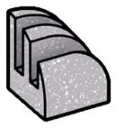 Brick 1 x 1 with curved top, grill, left terminating slope in Gray, Steel