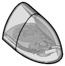 Brick 2 x 3 dome, hollow with headlight pair within in Clear (Translucent)