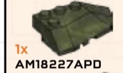 Wedge brick 45 4 x 4 double / 33, right with curved edge in Green, Jungle (Camo)