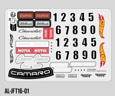 Decal sheet for JFT16 Custom '68 Camaro in Multicolored