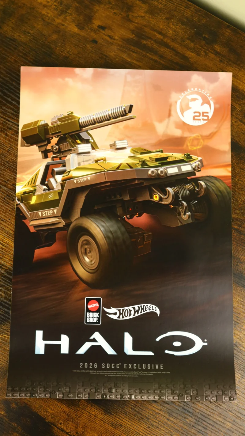 Updated details on SDCC Exclusive Mattel Brick Shop Hot Wheels x Halo Warthog Poster