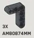 Connector: Liftarm, Modified Bent Thick L-Shape 3 x 4 with 1 axle hole and 5 pin holes in Gray, Dark (Metallic)