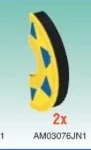 Wheel, Large: fine black tread, half with blue trapezoids in Yellow