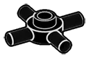 Plate 1 x 1 round with 4 horizontal pegs in Black