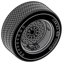 Wheel, Assembled: 1/16 scale with Firestone tire in Multicolored