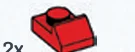 Slope plate 1 x 1 in Red, Flame