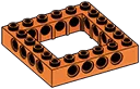 Connector: Brick 6 x 6 Open Center with pin holes in Orange, Bright