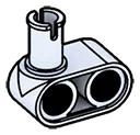 Connector: beam 1 x 2 with 2 holes & perpendicular axle in Gray, Pale Blue