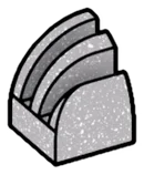 Brick 1 x 1 with curved top, grill, right terminating slope in Gray, Steel