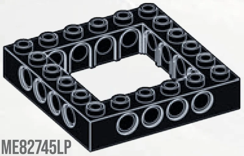 Connector: Brick 6 x 6 Open Center with pin holes in Grey, Charcoal