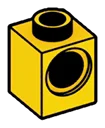 Connector Brick 1 x 1 with Axle Pin Hole in Yellow, Lemon