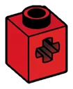 Brick 1 x 1 with cruciform axle hole in Red, Flame