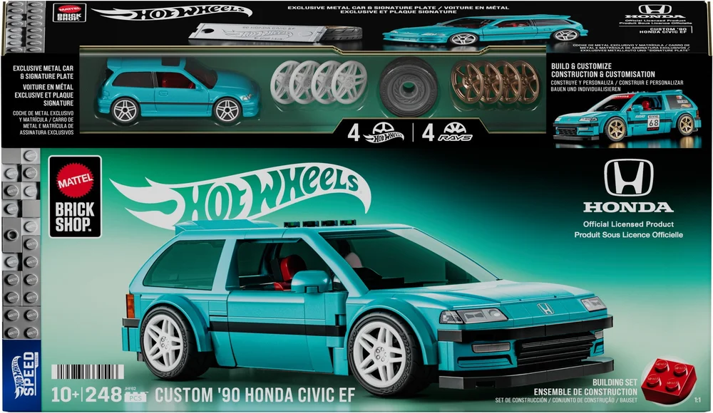 Original packaging for JHF62 Mattel Brick Shop Hot Wheels Custom '90 Honda Civic EF