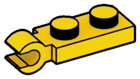 Plate 1 x 2 with horizontal clip in Yellow, Lemon