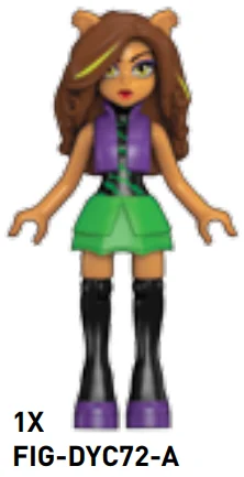 Figure, Monster High: Clawdeen Wolf, green skirt, striped top