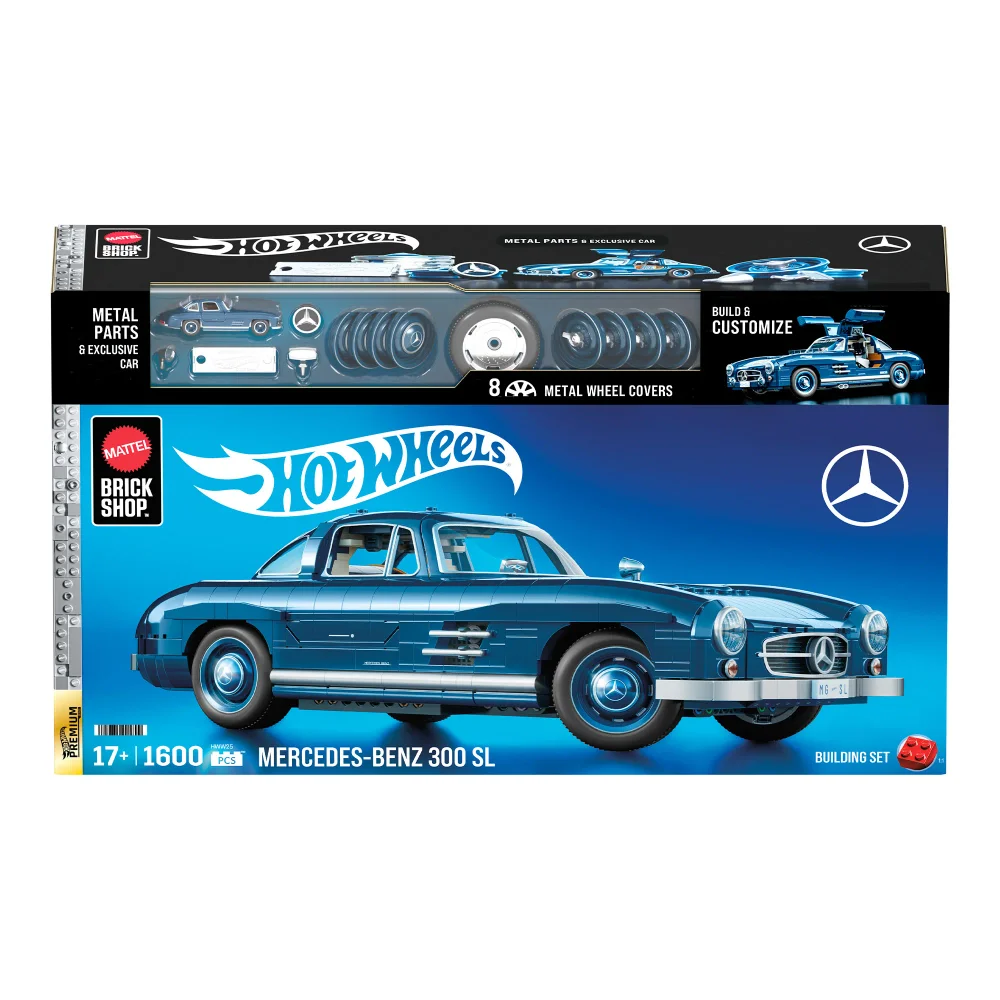 Original packaging for HWW25 Mattel Brick Shop Hot Wheels Mercedes-Benz 300 SL Building Set