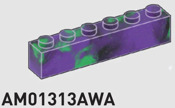 Brick 1 x 6 in Purple/Green, Marbled