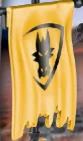 Fixture: flag, tattered on 1 x 4 mounting, Draigar Wolf emblem in Gold, Pale