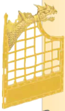 Door 4 x 8 x 1 barred gate with stylized dragon head along top in Gray, Dim (Metallic)