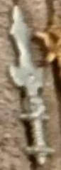 Weapon, Melee: sword with flared, damaged blade and skull ricasso