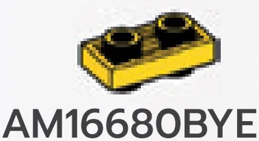 Plate 1 x 2 Connector: male:male in Yellow, Lemon