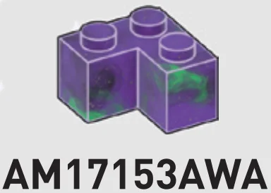 Brick 2 x 2 corner in Purple/Green, Marbled