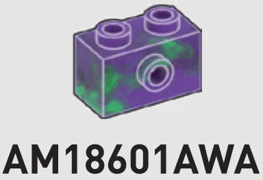 Brick 1 x 2 with side stud in Purple/Green, Marbled