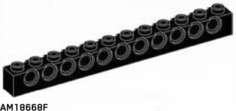 Connector Brick 1 x 12 with holes in Black