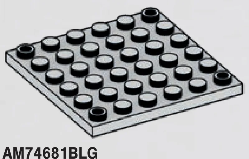 Plate 6 x 6 with holes through corner studs, new in Gray, Dull