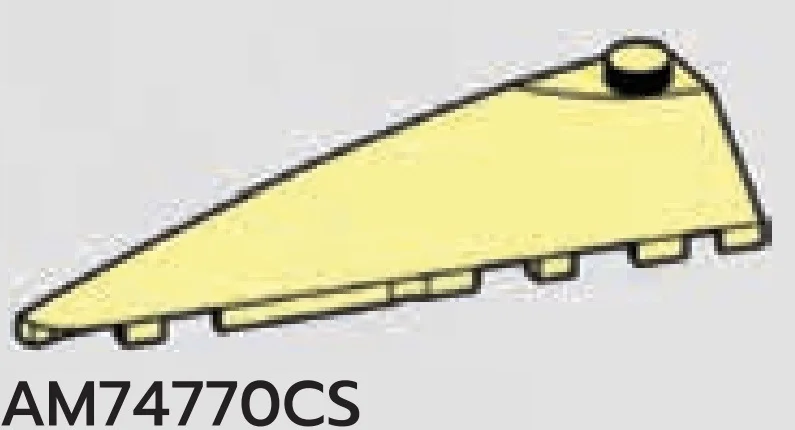 Slope brick 2 x 7 with tapered round point, left in Yellow, Pastel