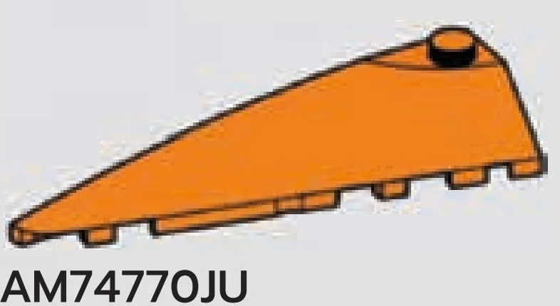 Slope brick 2 x 7 with tapered round point, left in Orange, Smoky