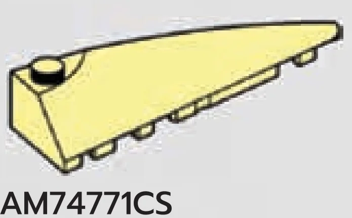 Slope brick 2 x 7 with tapered round point, right in Yellow, Pastel