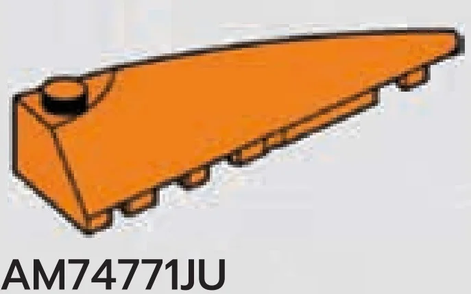 Slope brick 2 x 7 with tapered round point, right in Orange, Smoky