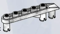 Plate 1 x 6 with rounded end and three descending axle pins in Gray, Steel