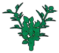 Foliage: leafy brush, 3 branches on small connector pin in Yellow, Electric