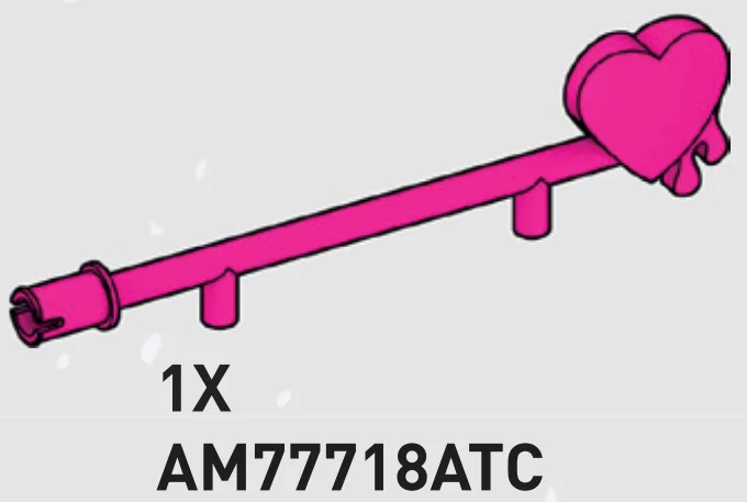 Bar 1 x 8 on axle pin with dripping heart at one end in Pink, Barbie