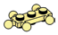 Plate 1 x 3 studs on top and bottom and five ball joints in Yellow, Pastel