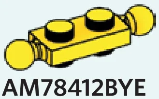 Plate 1 x 2 studs on top & bottom, medium ball joints on ends in Yellow, Lemon