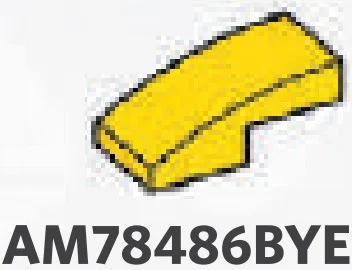 Brick 1 x 1 x 2 two-thirds height with curved slope in Yellow, Lemon