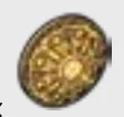 Weapon, Armor: shield, ornate buckler with pointed boss in Red, Brick