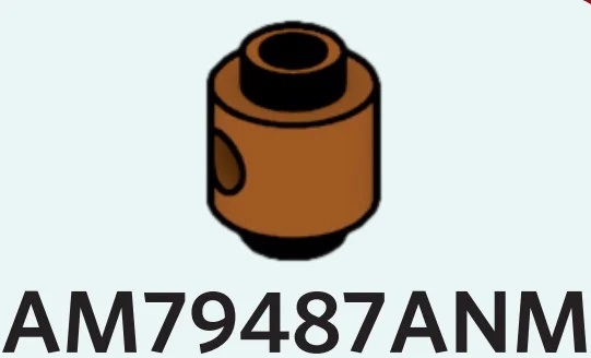 Brick 1 x 1 round, male:male connector with hole in side in Brown, Golden