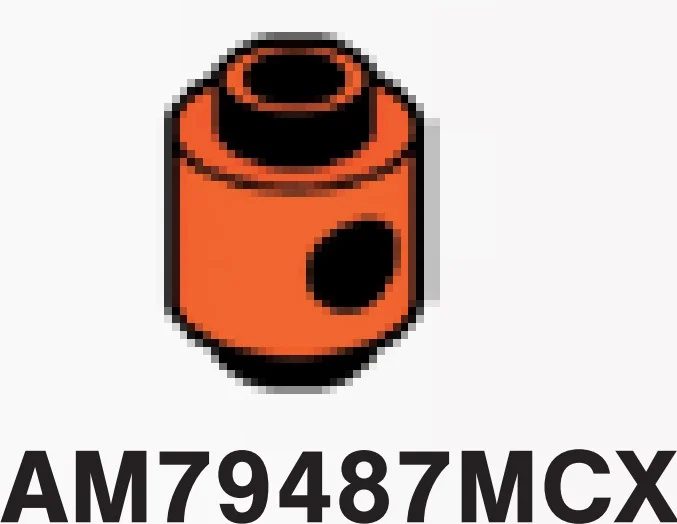 Brick 1 x 1 round, male:male connector with hole in side in Orange, Marigold