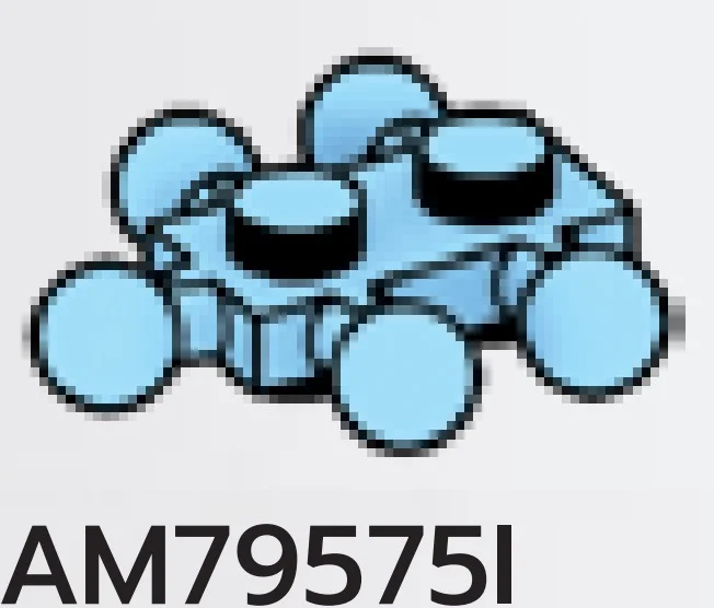 Plate 1 x 2 studs on top & bottom, five medium ball joints in Blue, Deep Pastel