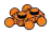 Plate 1 x 2 studs on top & bottom, five medium ball joints in Orange, Smoky