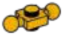 Plate 1 x 1 connector: male:male with small ball joints in Yellow, Orange