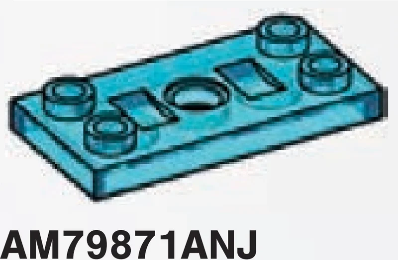 Plate 2 x 4 with studs at end and hole at center in Blue, Swirled with White (Translucent)