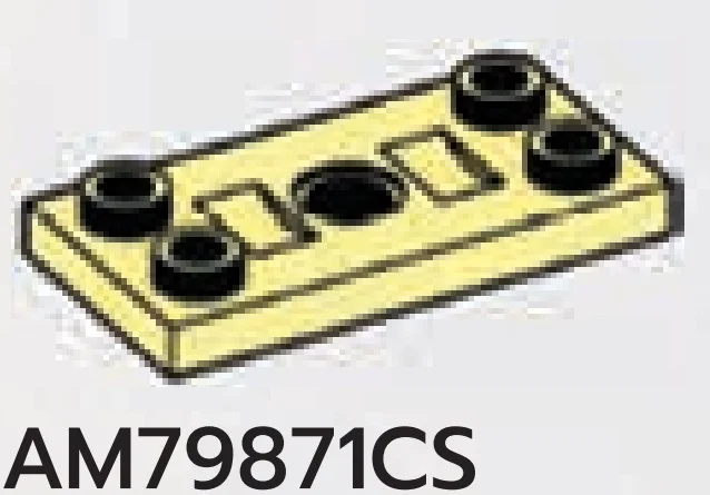 Plate 2 x 4 with studs at end and hole at center in Yellow, Pastel