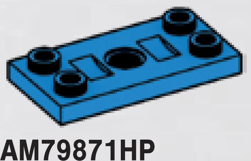 Plate 2 x 4 with studs at end and hole at center in Blue, Spanish