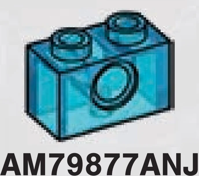 Connector Brick 1 x 2 with axle hole in Blue, Swirled with White (Translucent)